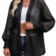  Chevron Print Long Sleeve Open Front Mesh Cardigan