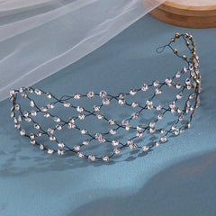 Faux Pearl Mesh Hairband Hollow Out Headdress Bridal Wedding Hair Acces