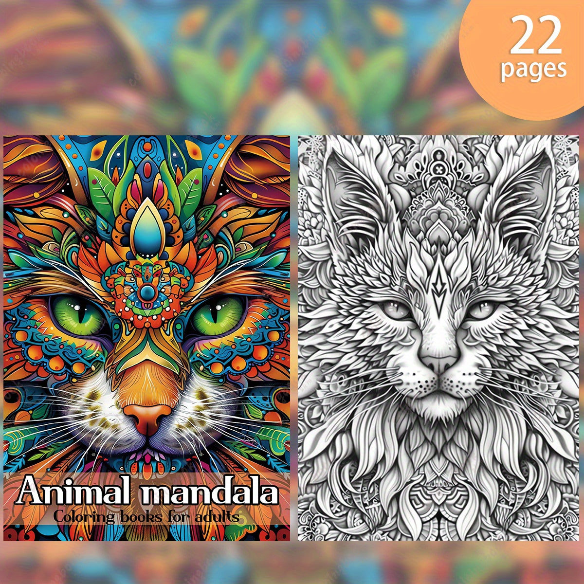 Animal Mandalas Coloring Book - Vibrant Cat & Intricate Patterns for Adults