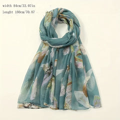 Vintage Feather Print Scarf Lightweight Classic Shawl Women Hijab