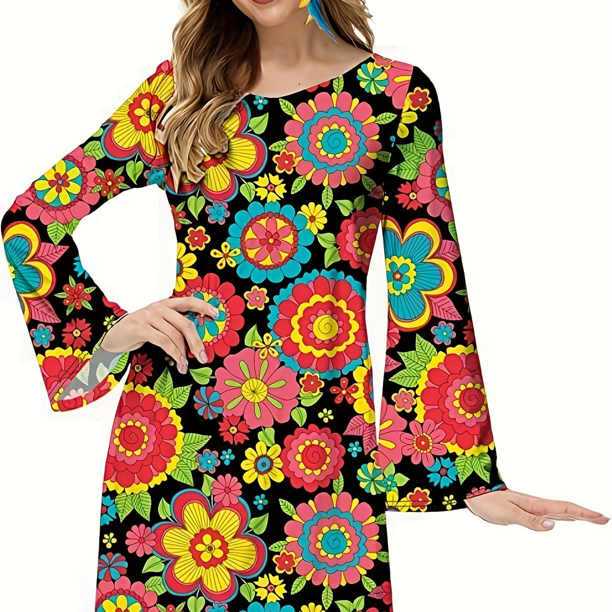  Retro Dress Women's Plus Floral Print Halloween Party Dress
