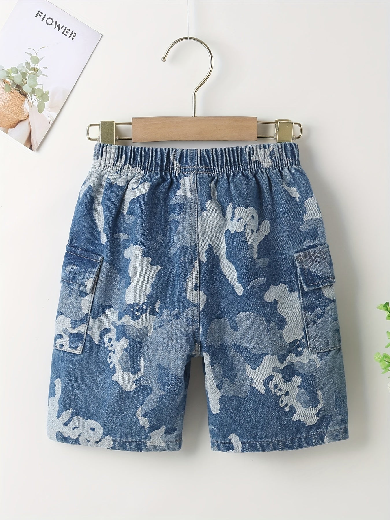 Boys Camo Denim Shorts Elastic Waist Summer Outdoor
