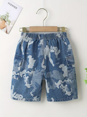 Boys Camo Denim Shorts Elastic Waist Summer Outdoor