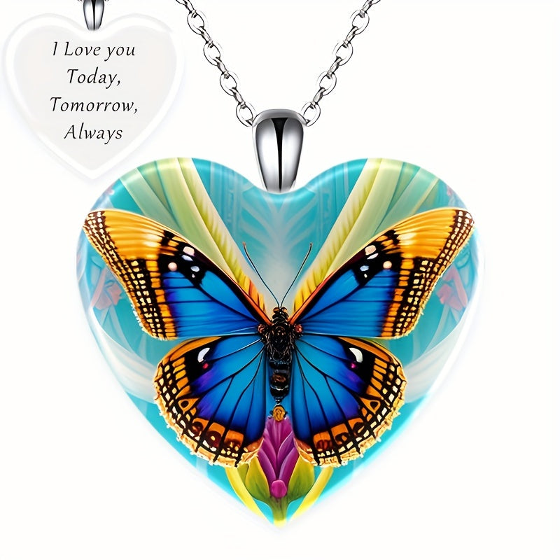 Butterfly Love Crystal Pendant Necklace for Women Girls