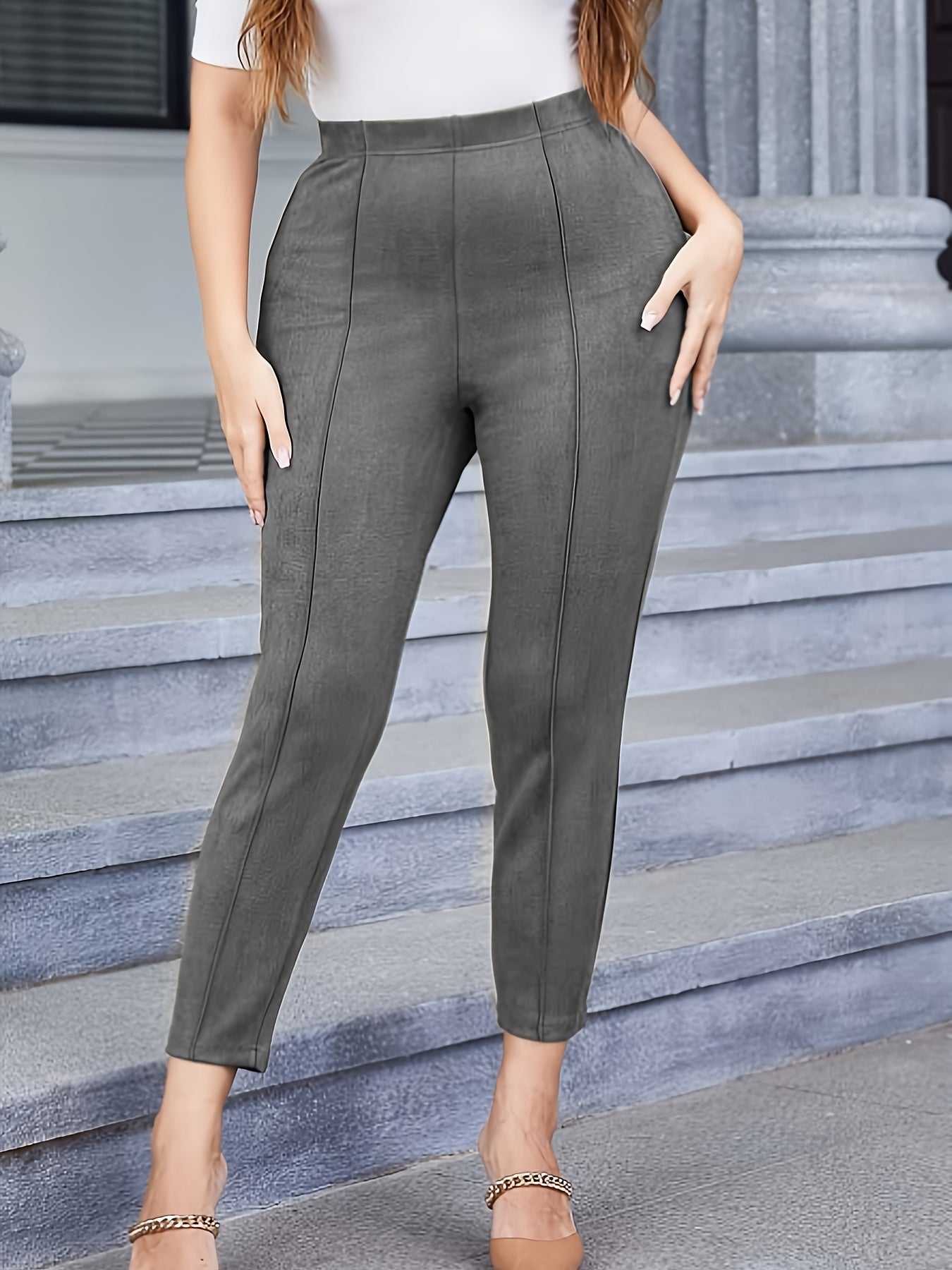 Women's Plus Solid Faux Suede High Rise Stretch Trousers