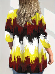  Colorblock Print Long Sleeve Button Up Cardigan
