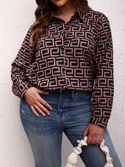  Women's Geometric Print Button Up Blouse