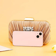 Pleated Rhinestone Chain Clutch Evening Bag