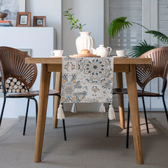 Polyester Table Runner Broken Floor Tile Pattern Tassels Printed Retro Table Cov