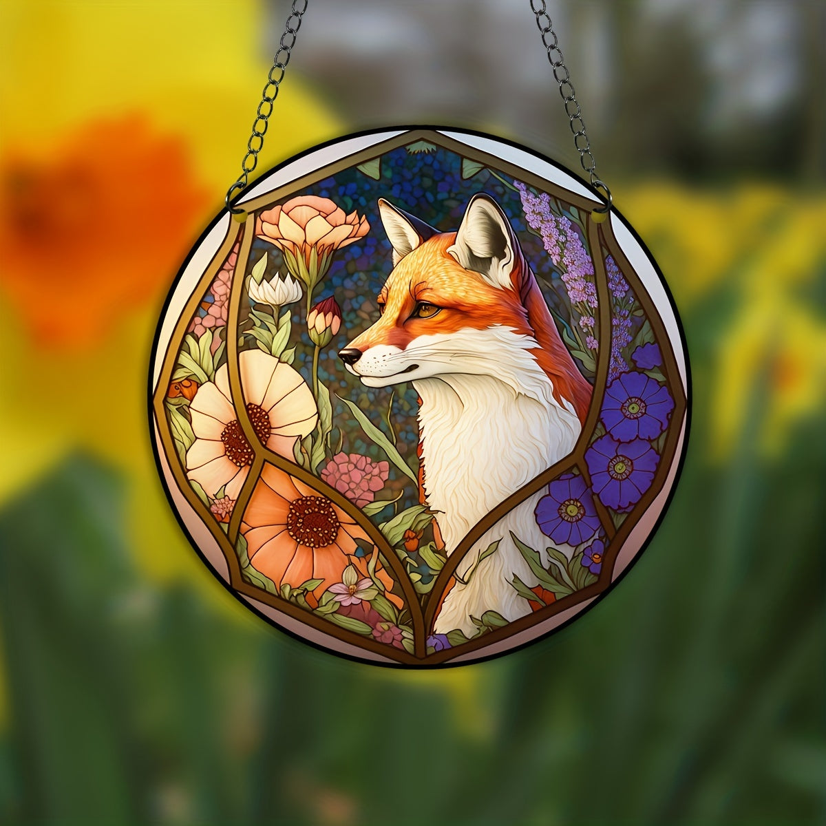 Plastic Fox Suncatcher Stained Glass Window Hanging