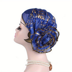 Hot Stamping Flower Pre Tied Head Scarves Ruffles Turban Cap