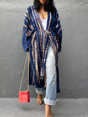 Tie Dye Striped Batwing Sleeve Maxi Beach Cover Up