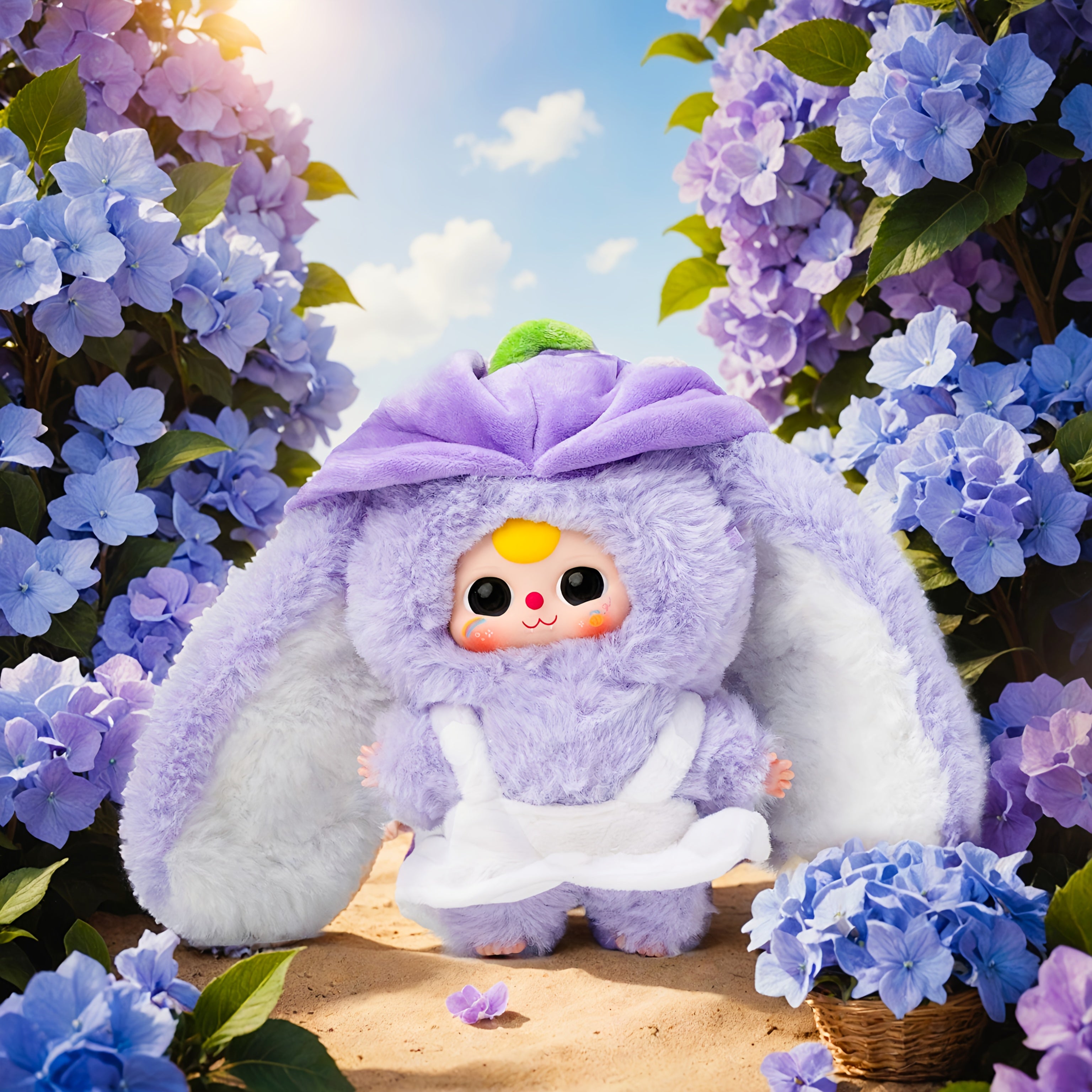 Creative Longear Rabbit Plush Toy with Expressive Eyes & Floral Accents