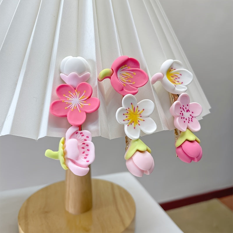 Peach Blossom Tulip Lily Hair Clips Barrette Scrunchie