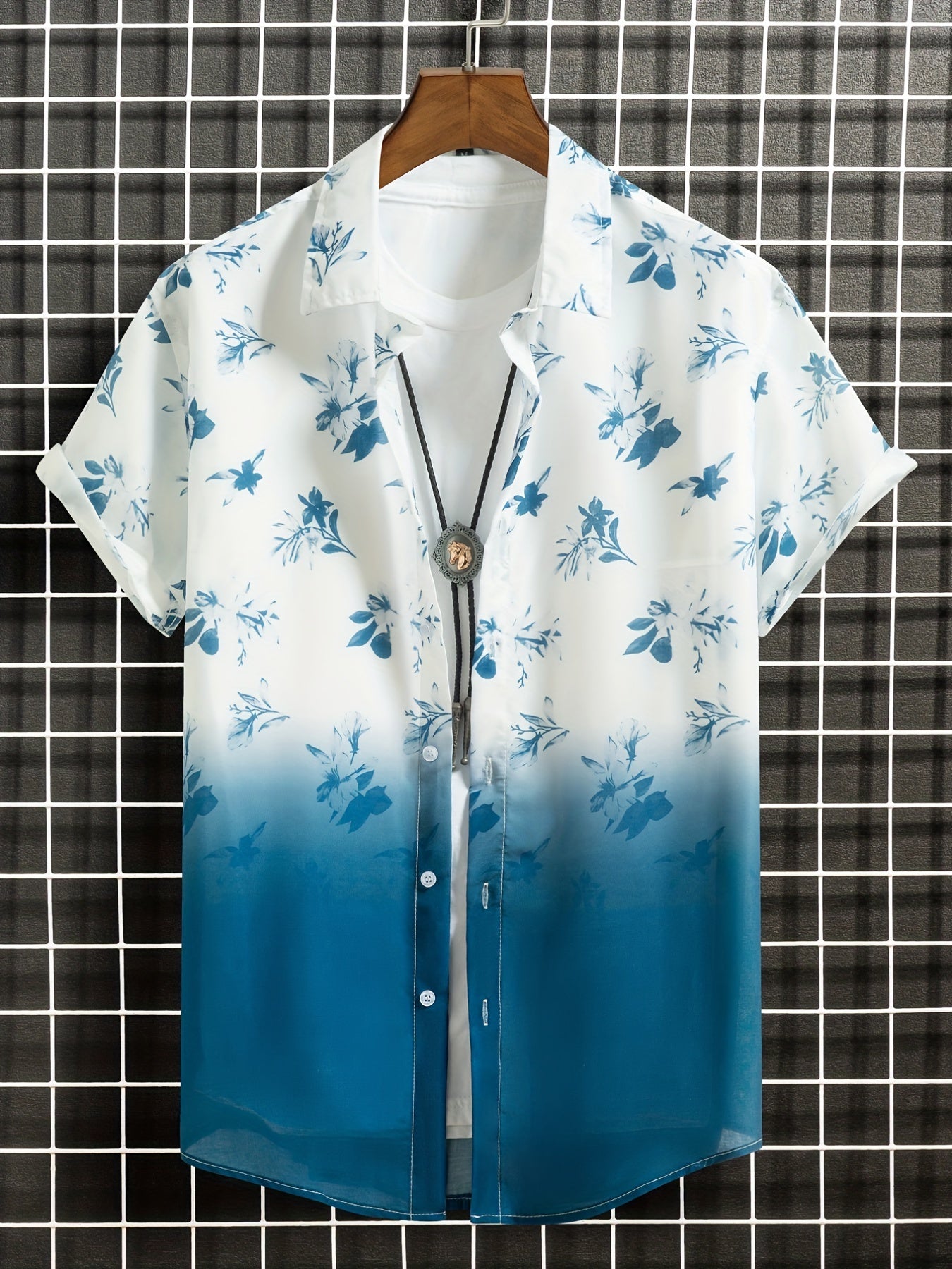 Floral Print Men's Short Sleeve Shirt for Summer Vacation