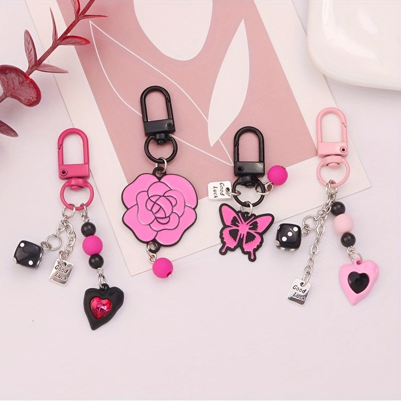 Pink Rose Keychain with Butterfly for Girls