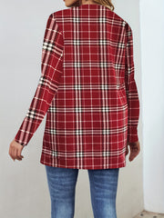 Plaid Print Open Front Jacket Long Sleeve Outerwear