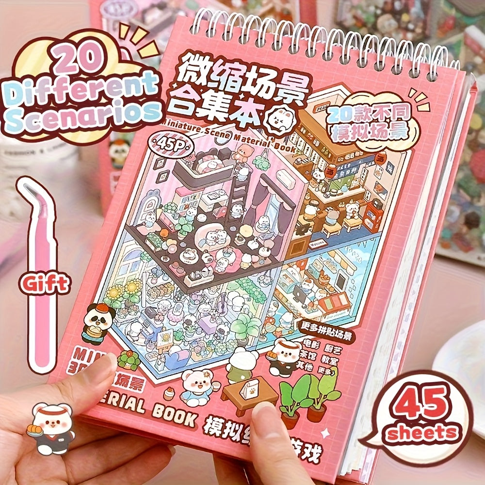 45pcs 3D Diorama Kit with Tweezers Various Styles Stickers for Scrapbooking