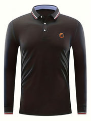 Men's Dolphin Print Casual Button Up Long Sleeve Polo Shirt
