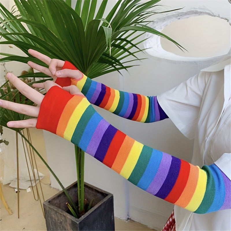 Rainbow Gay Pride Striped Sleeves Elastic LGBT Fingerless Gloves