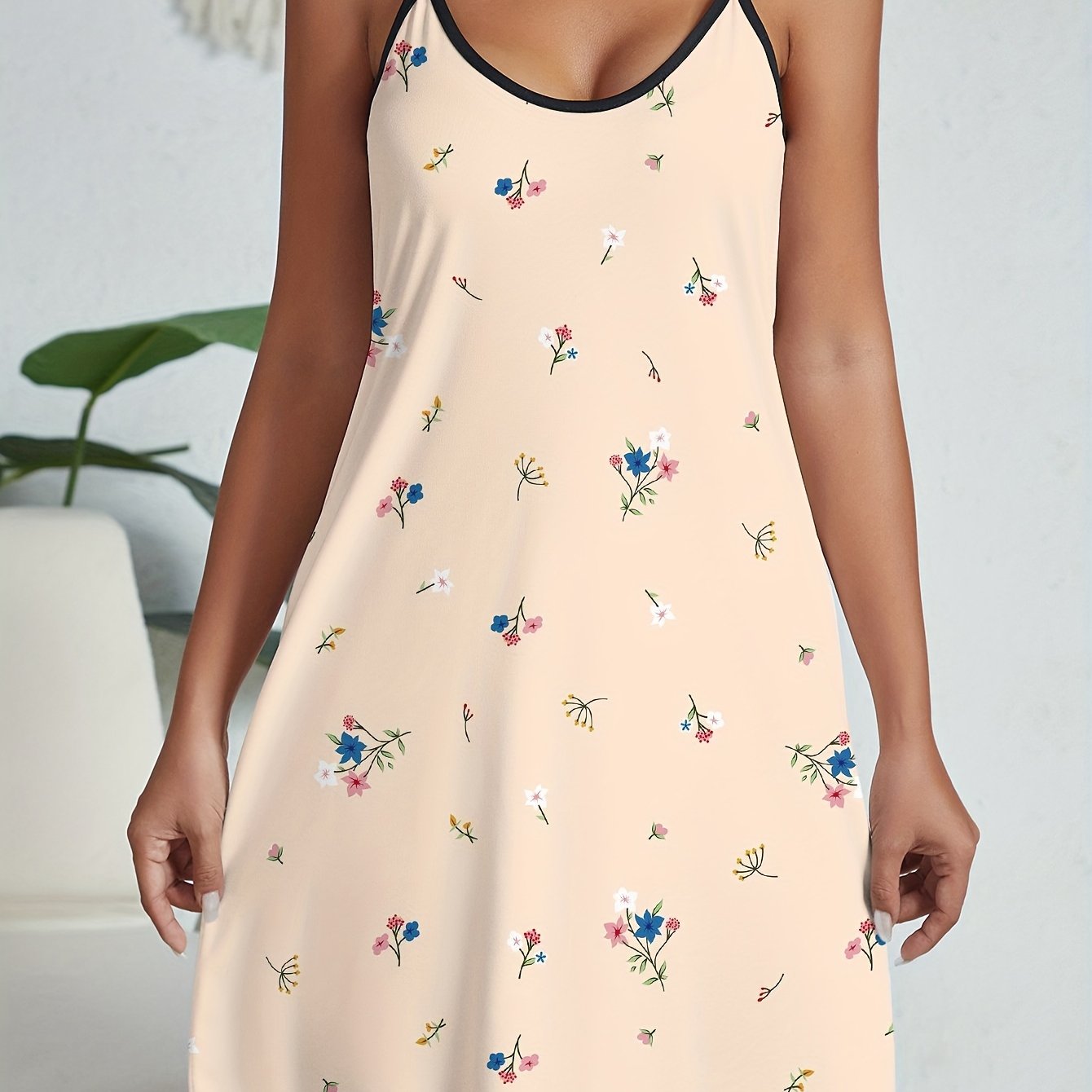 Floral Print Nightdress Spaghetti Strap Sleep Dress