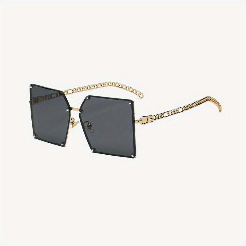 Ombre Lens Square Sunglasses UV400 Rivet Decor Glasses Chain