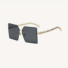 Ombre Lens Square Sunglasses UV400 Rivet Decor Glasses Chain
