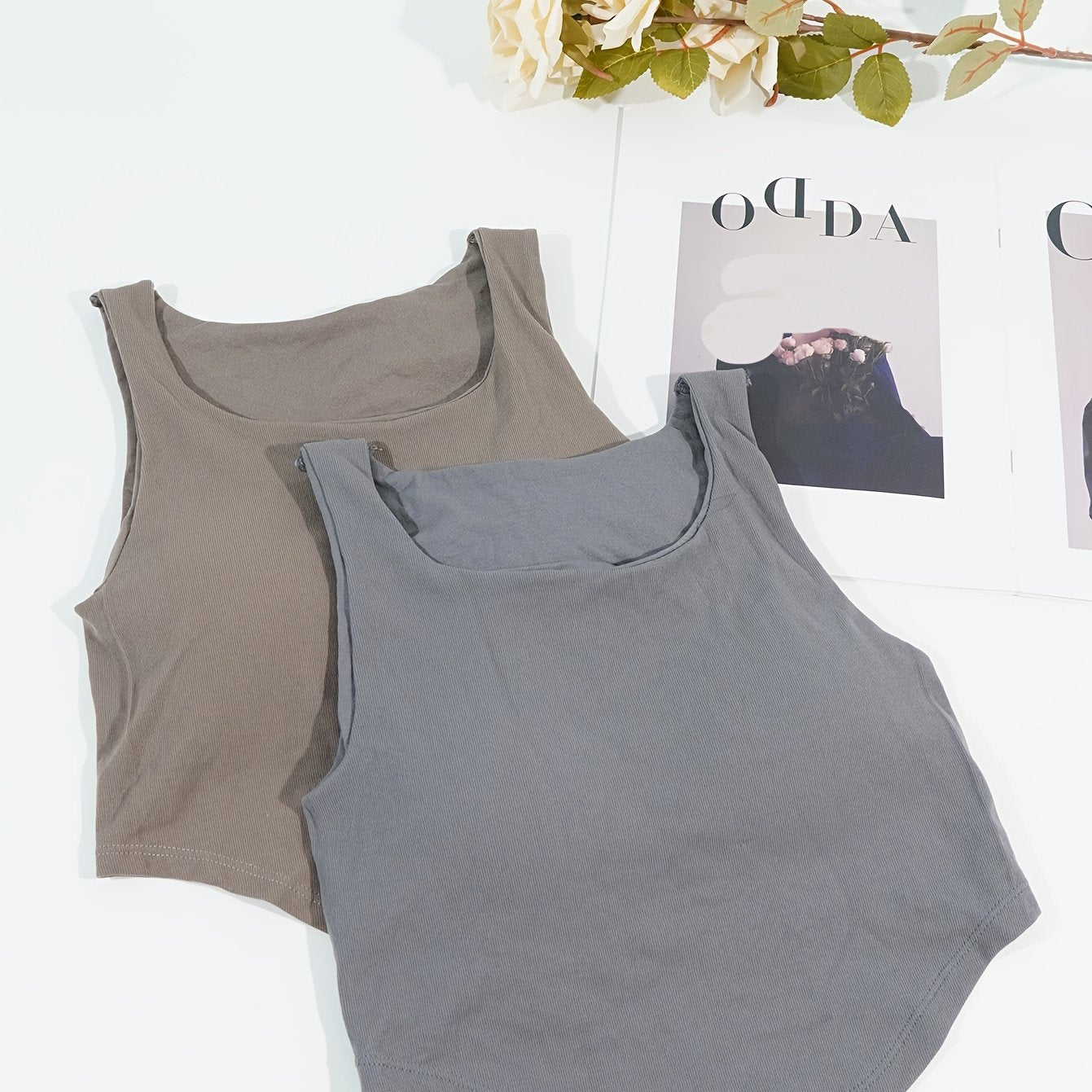 2pcs Square Neck Cami Tops Women's Lingerie