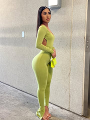 Open Back Flare Leg Jumpsuit Sexy Squared Neck