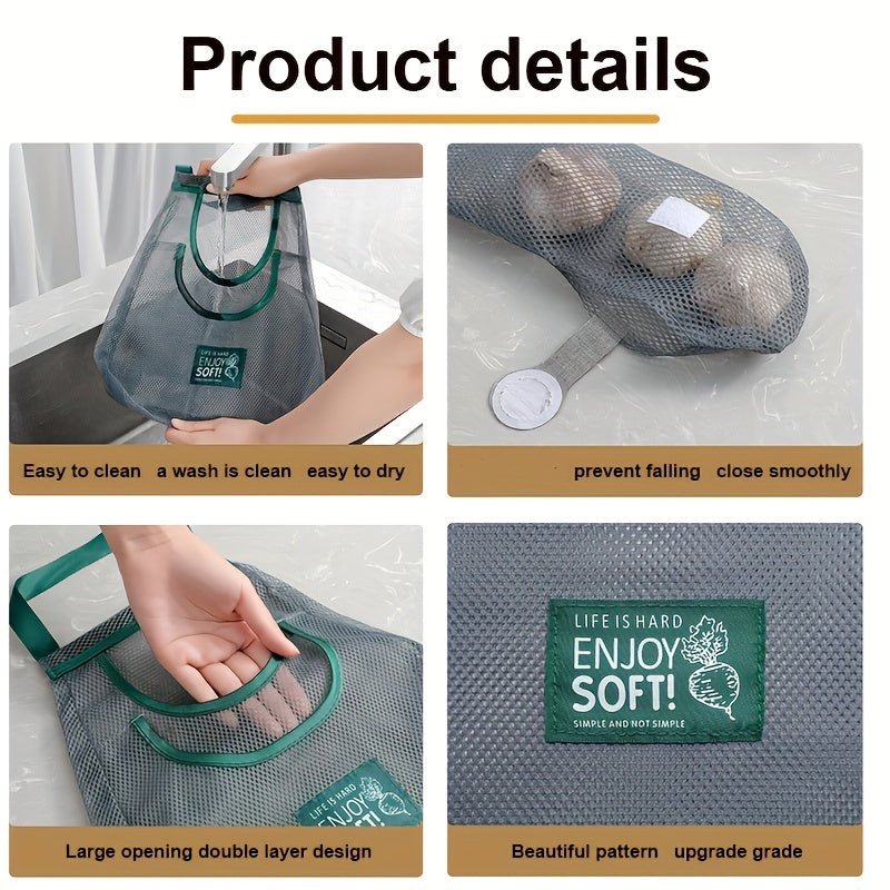 6PCS Hanging Mesh Storage Bag for Fruit Vegetable Garlic & Oni
