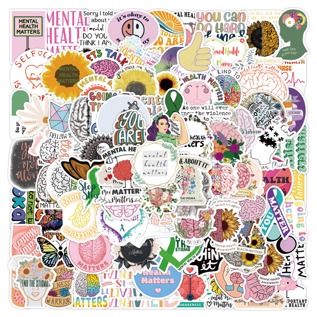 104pcs Mental Health Stickers: Laptop, Water Bottle & More