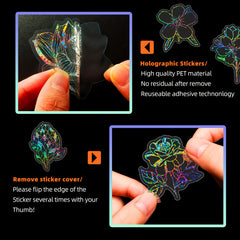 100pcs Holographic Flower & Leaf Stickers for Journals Bikes Helmets