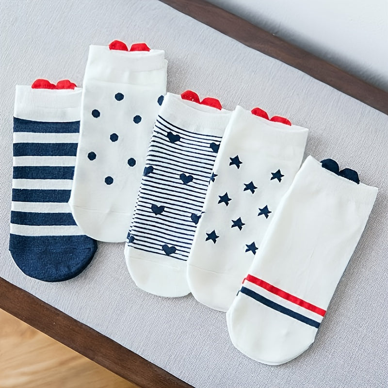 5 Pairs Women's Heart Cotton Ankle Socks
