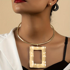 Geometric Pendant Choker & Earrings Set - Hip Hop Style