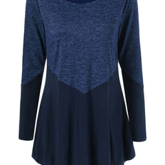  Casual Dress Women's Plus Colorblock Long Sleeve Round Neck Dress