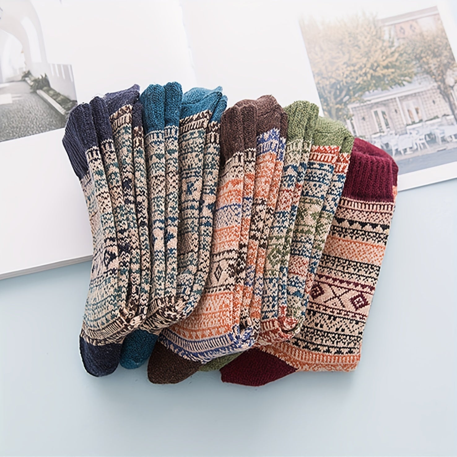 5 Pairs Geometric Pattern Ethnic Style Socks Women's Stockings