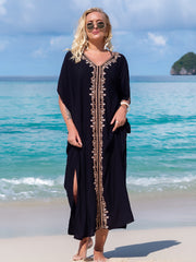  Boho Dress Women's Plus Floral Print V Neck Side Split Short Sleeve