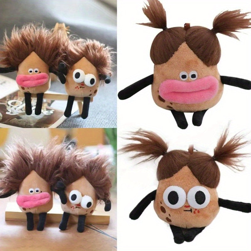 2pcs Funny Plush Dolls with Expressive Eyes and Fluffy Hair