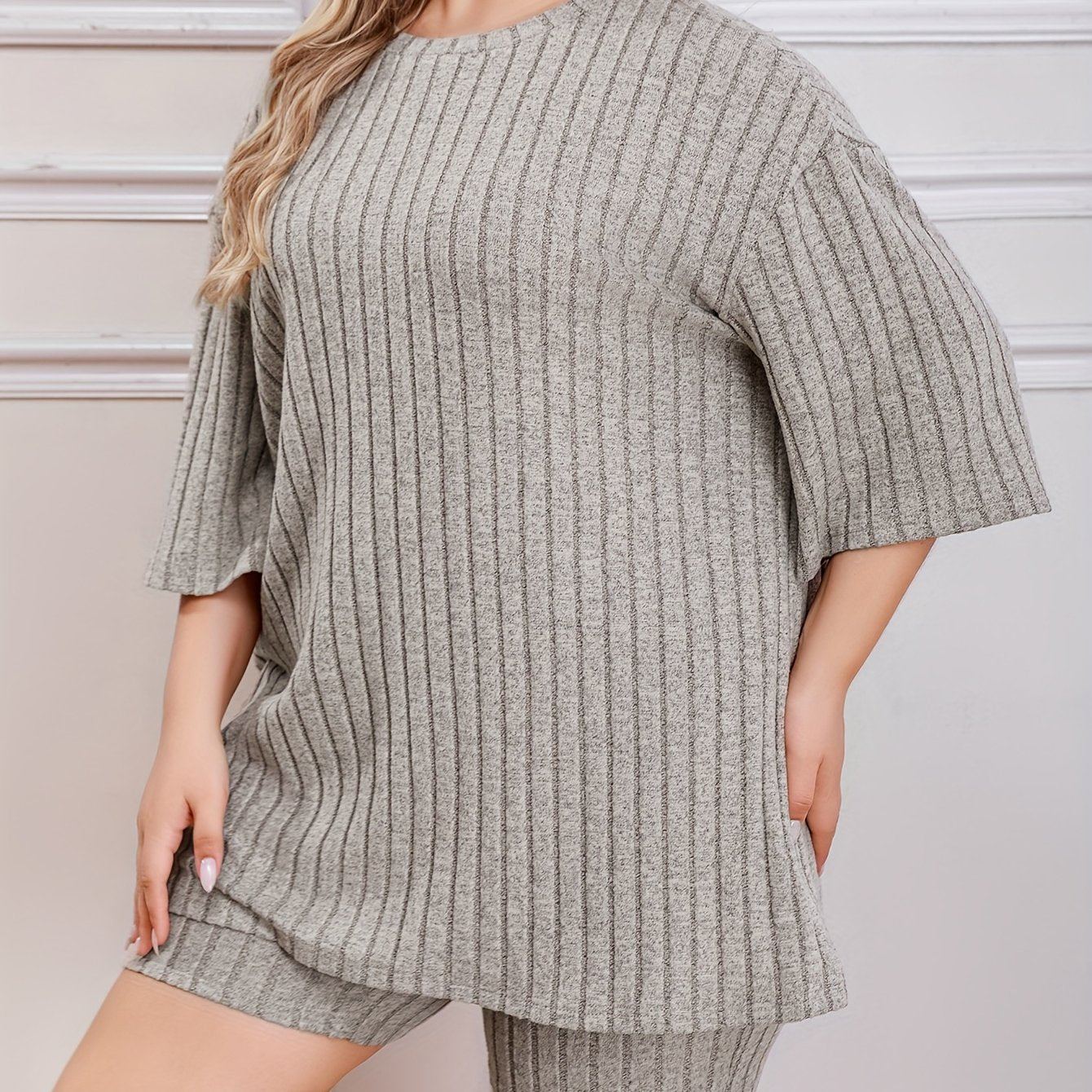  Solid Short Sleeve Ribbed Knit Top & Shorts 2 Pc Set