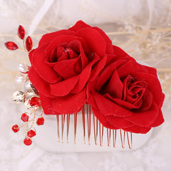 Red Rose Flower Hair Combs Bridal Headpiece Hair Accessories
