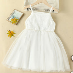 Girls' Solid Lace Patchwork Mesh Dress