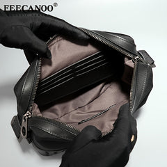 Men's Oxford Cloth Leather Woven Handbag Casual Storage Bag