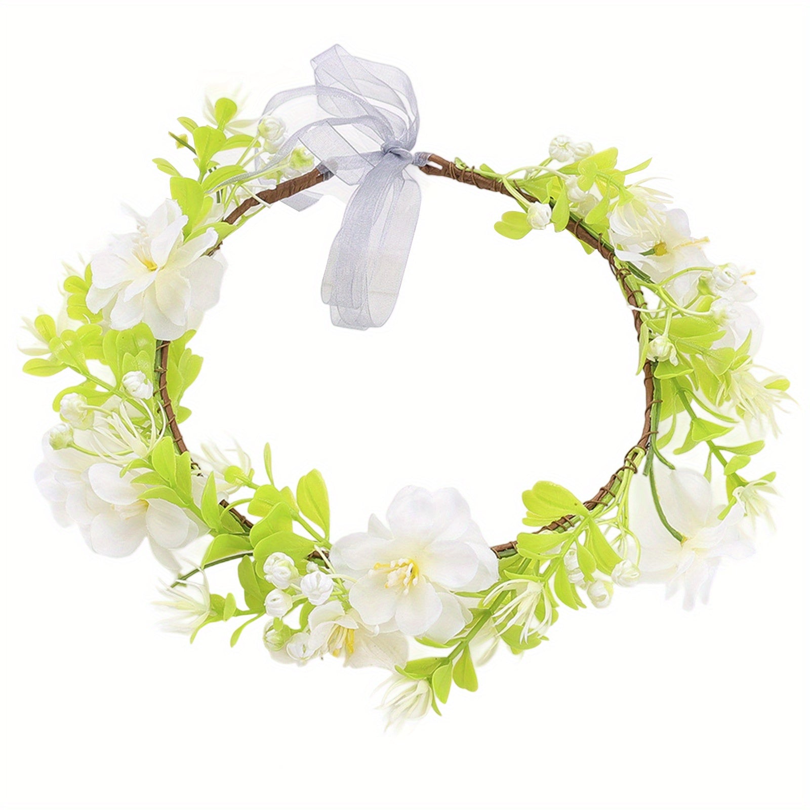 Floral Crown Headband Cherry Blossoms Ribbon Pink Green