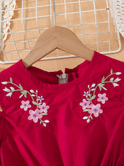 Toddler Girls Cold Shoulder Flowers Embroidered Romper Jumpsuits
