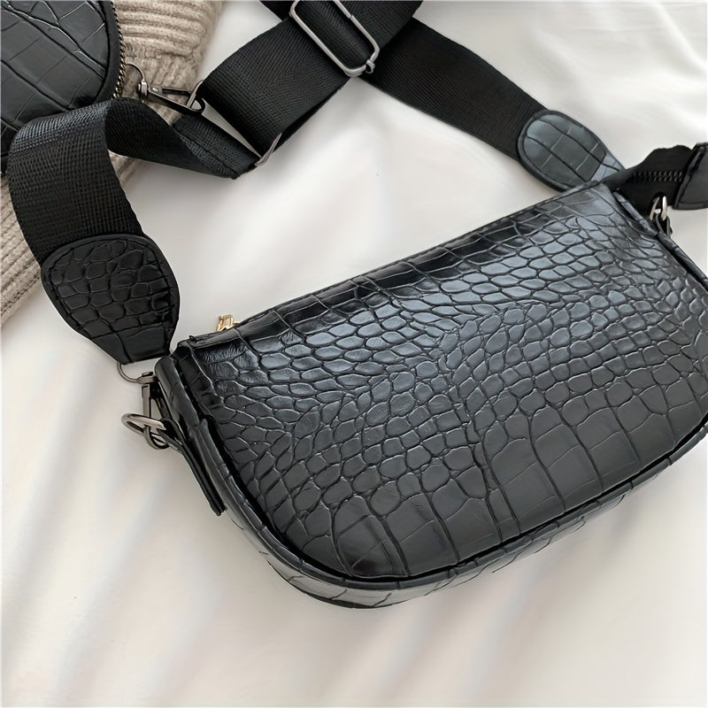 Crocodile Embossed Shoulder Bag with Coin Bag - Stylish Crossbody Bag