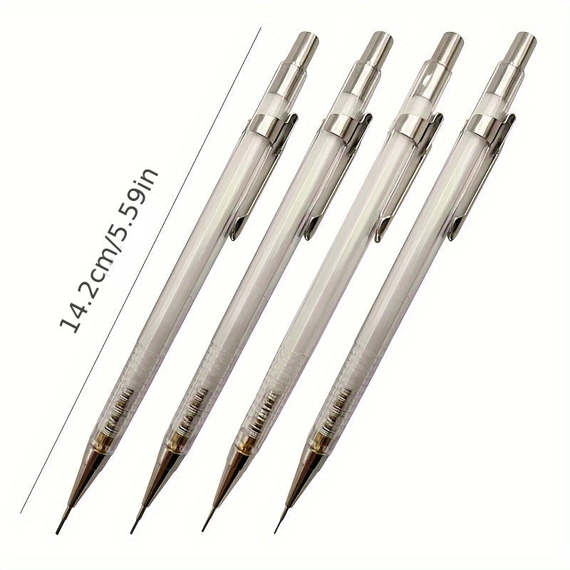 4pcs Transparent Mechanical Pencil Set 0.3-0.9mm Art Sketch Writing Supplies