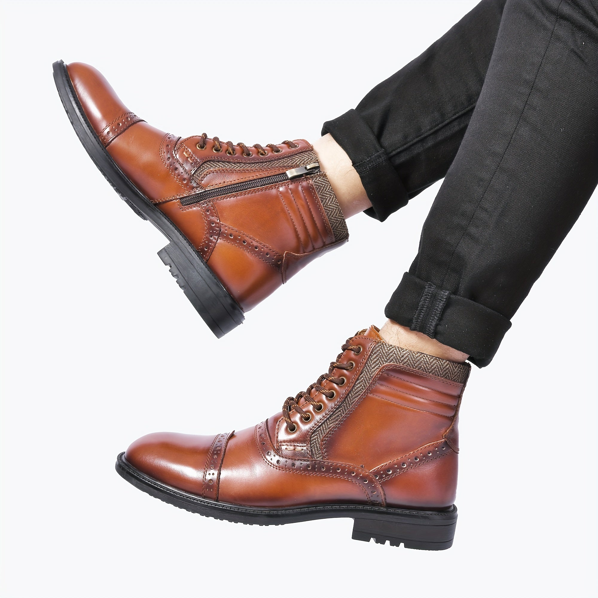 Men's Cap Toe Brogue Oxford Boots Comfortable Formal Shoes