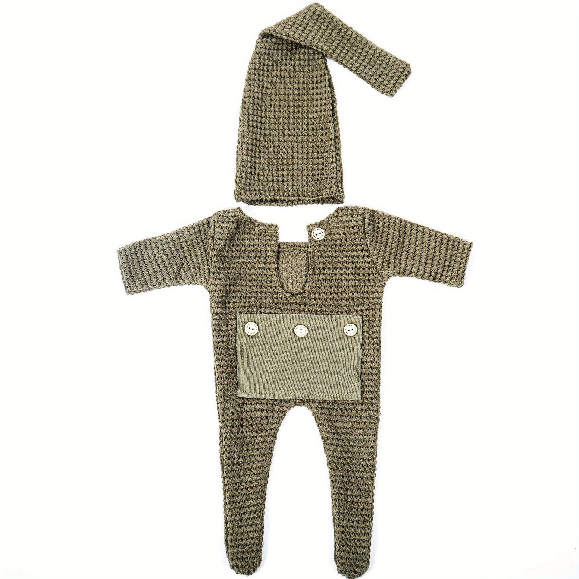 Newborn Photography Outfit Hat & Jumpsuit Props Yellow Green