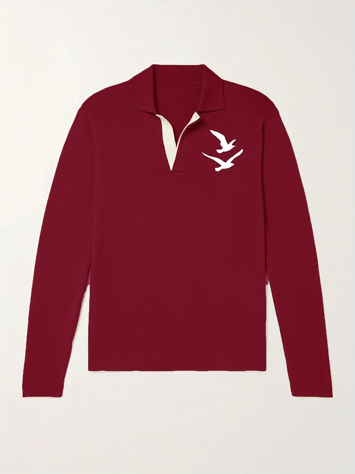 Bird Pattern Knit Polo Shirt Men's Casual Lapel Sweater