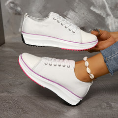 Platform Canvas Lace Up Sneakers Non Slip Thick Soles Comfort Sporty Style